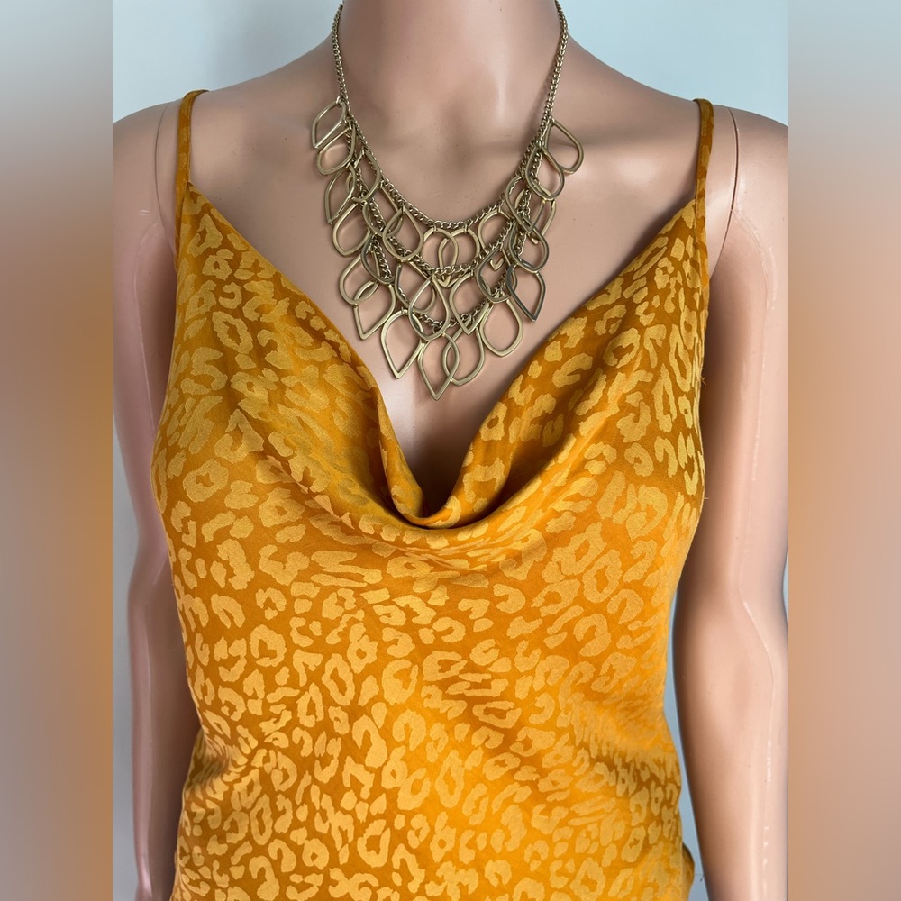 Banana Republic Womens Medium Silky Cowl-Neck Camisole • Yellow Cheetah Print